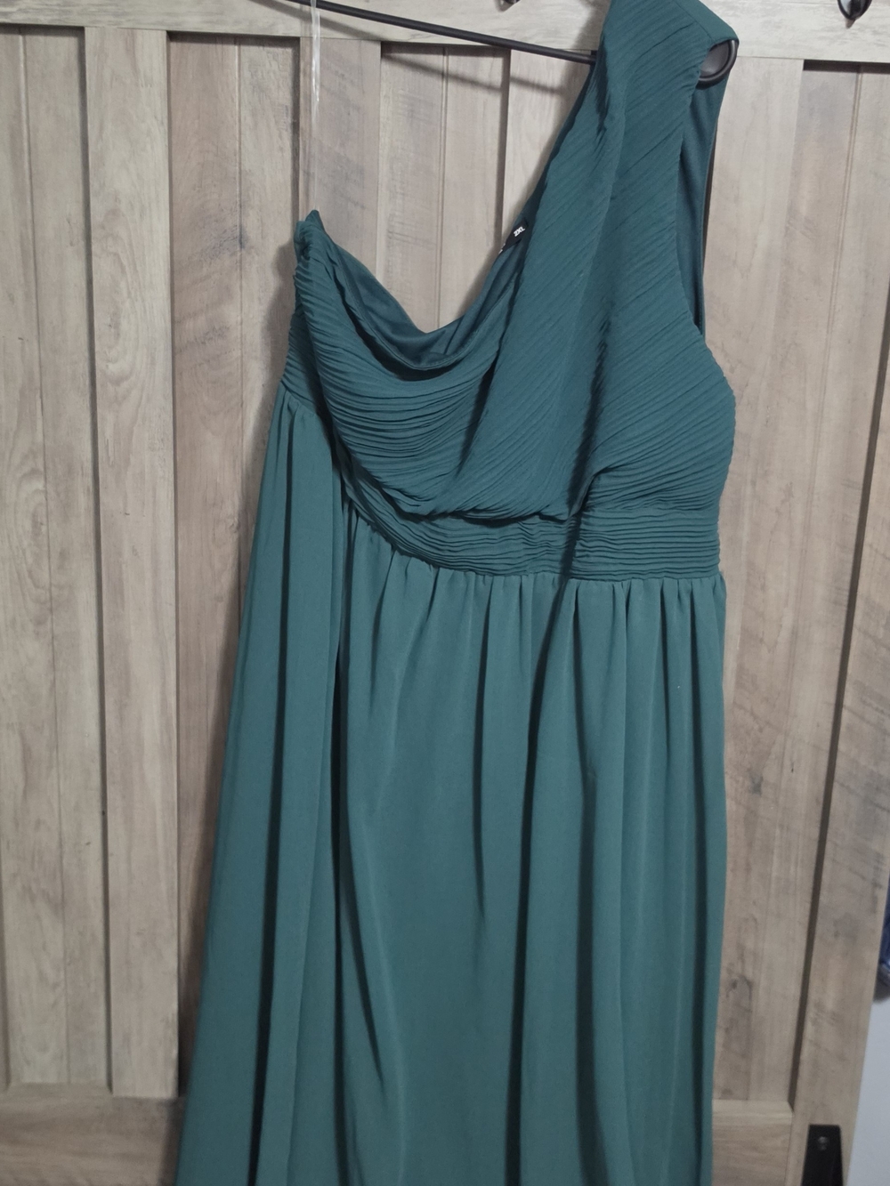 SHEIN One-Shoulder Teal Green Draped Evening Dress